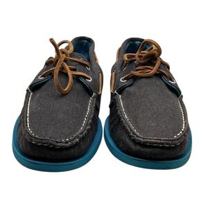 Sperry Top-Sider Mens 12M Black Fabric Boat Shoes Turquoise Sole 1049265 Loafers